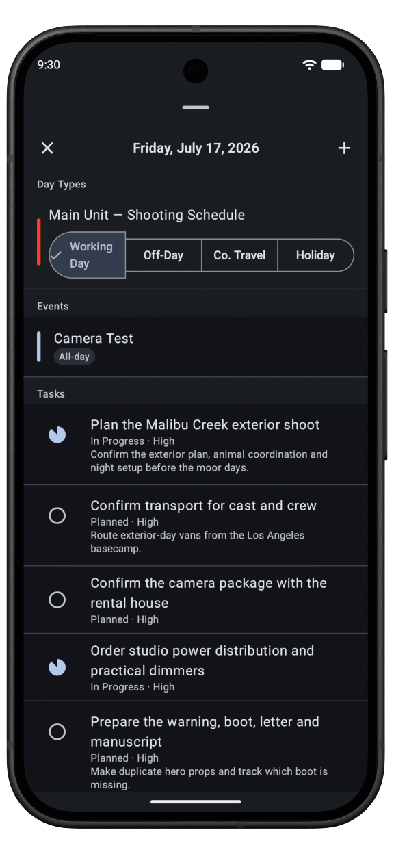 Masterbook project calendar on Google Pixel 10