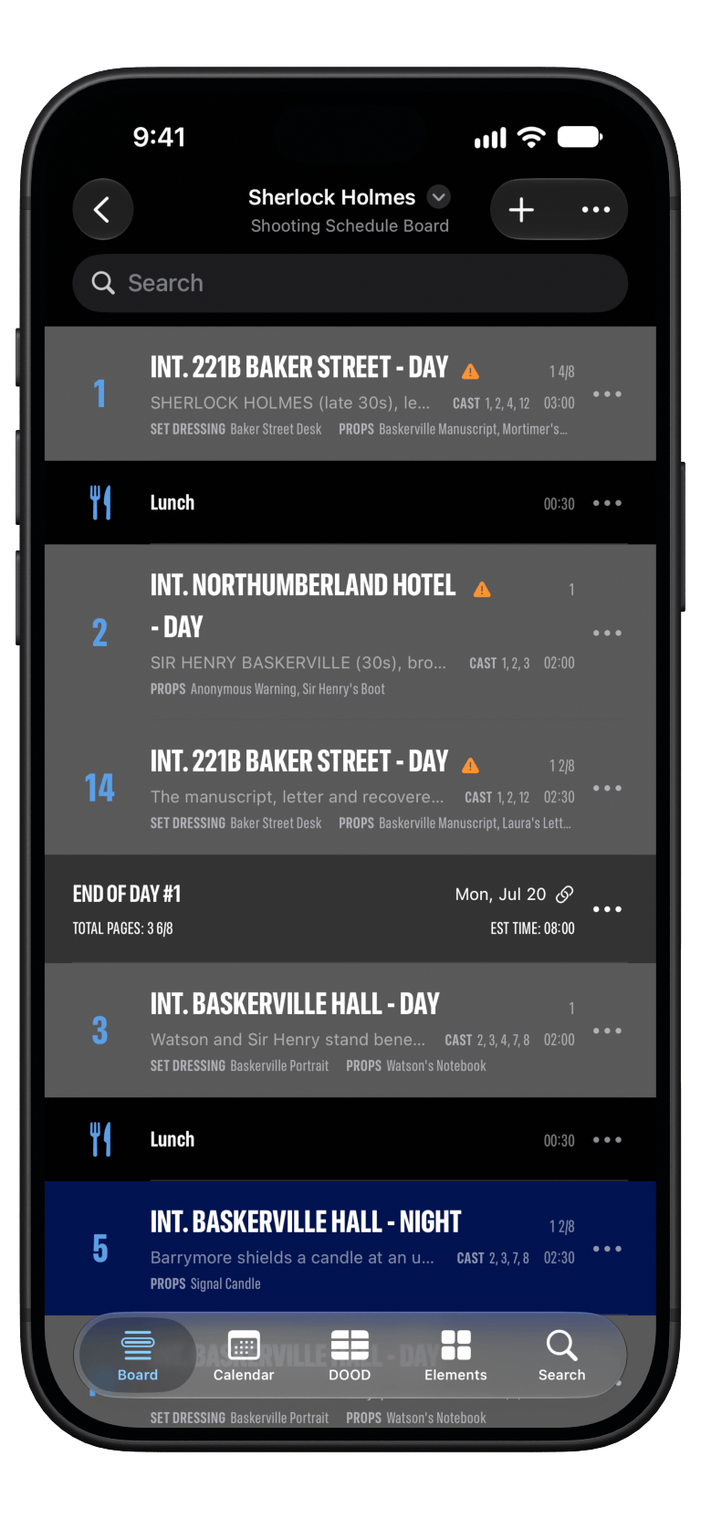 Shooting Schedules running on a matte-black iPhone